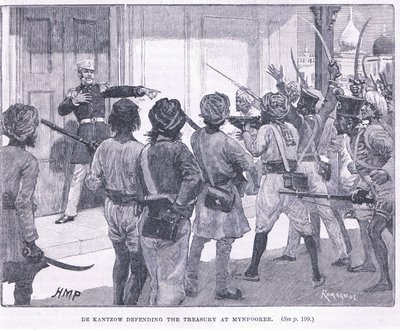 De Kantzow defending the treasury at Mynpooree by Henry Marriott Paget